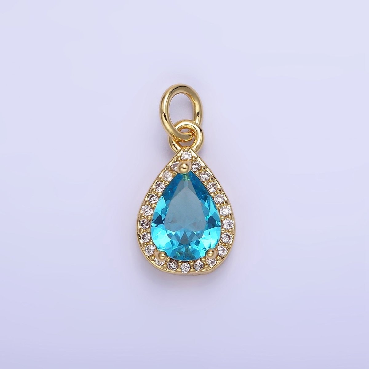 14K Gold Filled Teardrop CZ Micro Paved Birthstone Charm in Gold &amp; Silver | W704 - W720