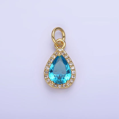 14K Gold Filled Teardrop CZ Micro Paved Birthstone Charm in Gold &amp; Silver | W704 - W720
