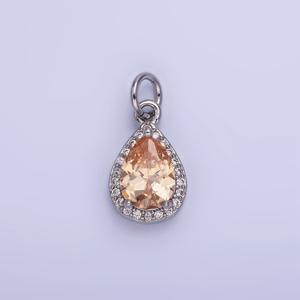 14K Gold Filled Teardrop CZ Micro Paved Birthstone Charm in Gold &amp; Silver | W704 - W720