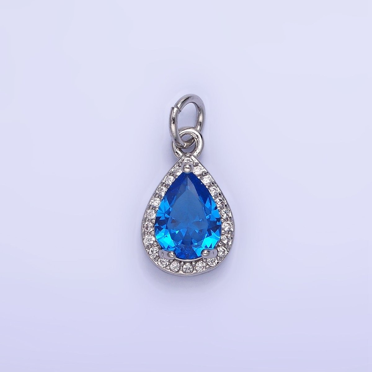 14K Gold Filled Teardrop CZ Micro Paved Birthstone Charm in Gold &amp; Silver | W704 - W720