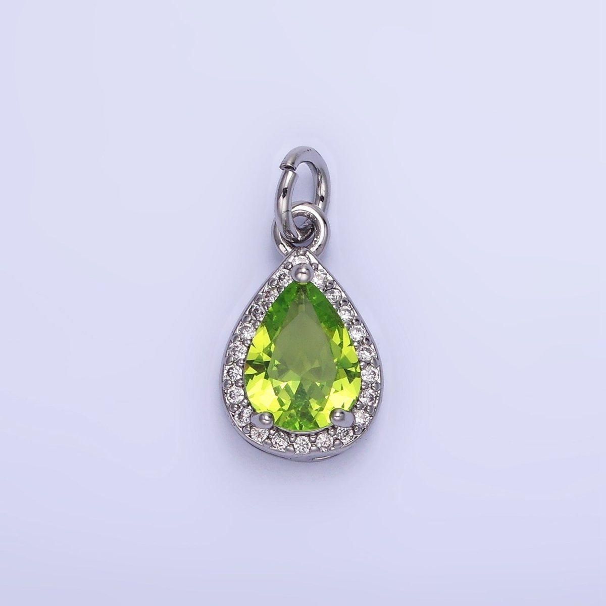 14K Gold Filled Teardrop CZ Micro Paved Birthstone Charm in Gold &amp; Silver | W704 - W720