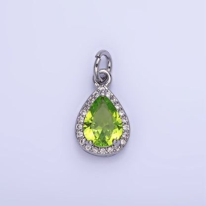 14K Gold Filled Teardrop CZ Micro Paved Birthstone Charm in Gold &amp; Silver | W704 - W720