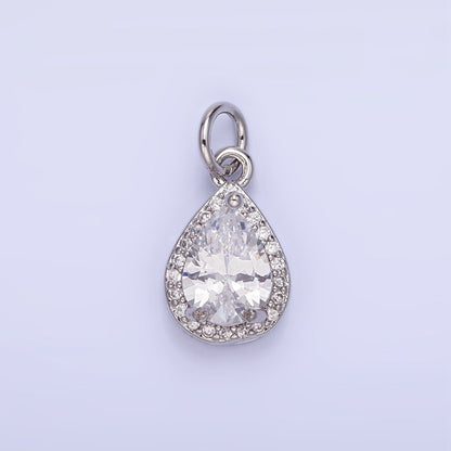 14K Gold Filled Teardrop CZ Micro Paved Birthstone Charm in Gold &amp; Silver | W704 - W720