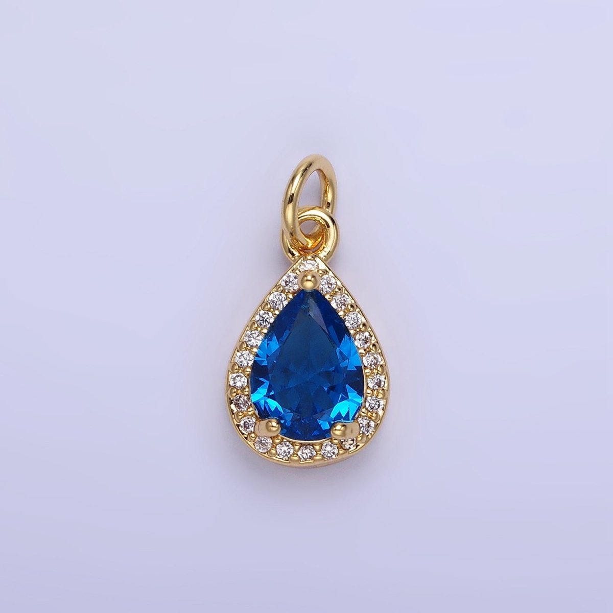 14K Gold Filled Teardrop CZ Micro Paved Birthstone Charm in Gold &amp; Silver | W704 - W720