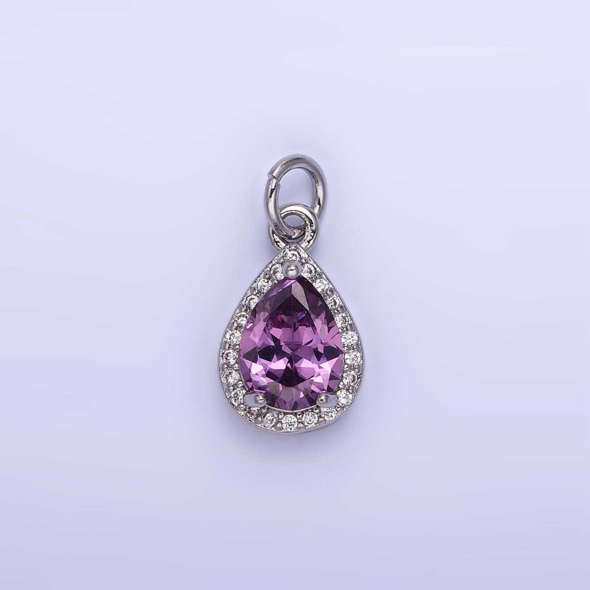 14K Gold Filled Teardrop CZ Micro Paved Birthstone Charm in Gold &amp; Silver | W704 - W720