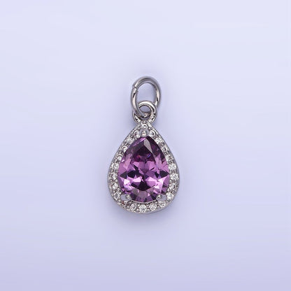 14K Gold Filled Teardrop CZ Micro Paved Birthstone Charm in Gold &amp; Silver | W704 - W720