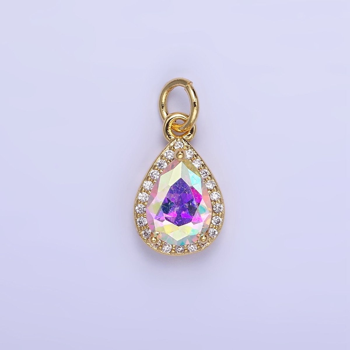 14K Gold Filled Teardrop CZ Micro Paved Birthstone Charm in Gold &amp; Silver | W704 - W720