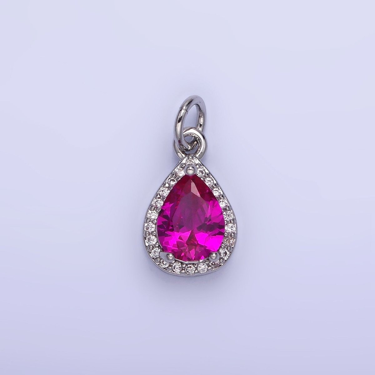 14K Gold Filled Teardrop CZ Micro Paved Birthstone Charm in Gold &amp; Silver | W704 - W720