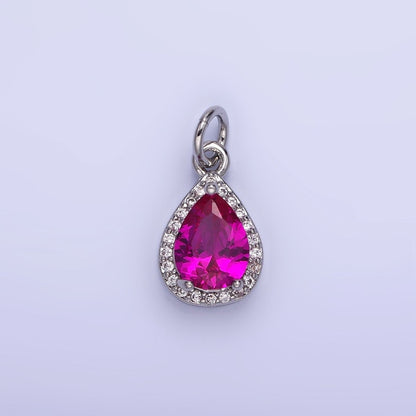 14K Gold Filled Teardrop CZ Micro Paved Birthstone Charm in Gold &amp; Silver | W704 - W720