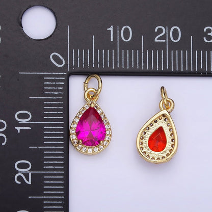 14K Gold Filled Teardrop CZ Micro Paved Birthstone Charm in Gold &amp; Silver | W704 - W720