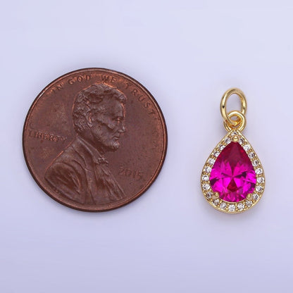 14K Gold Filled Teardrop CZ Micro Paved Birthstone Charm in Gold &amp; Silver | W704 - W720