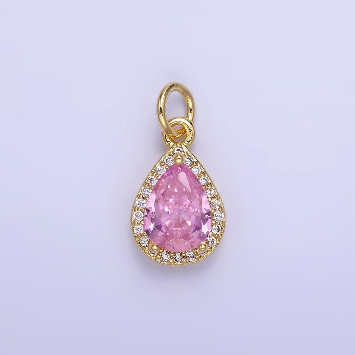 14K Gold Filled Teardrop CZ Micro Paved Birthstone Charm in Gold &amp; Silver | W704 - W720