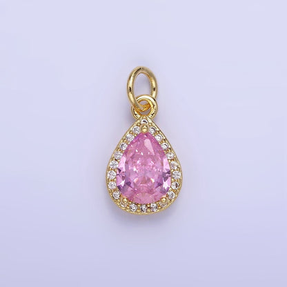 14K Gold Filled Teardrop CZ Micro Paved Birthstone Charm in Gold &amp; Silver | W704 - W720