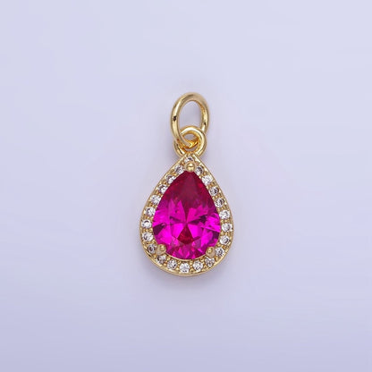 14K Gold Filled Teardrop CZ Micro Paved Birthstone Charm in Gold &amp; Silver | W704 - W720