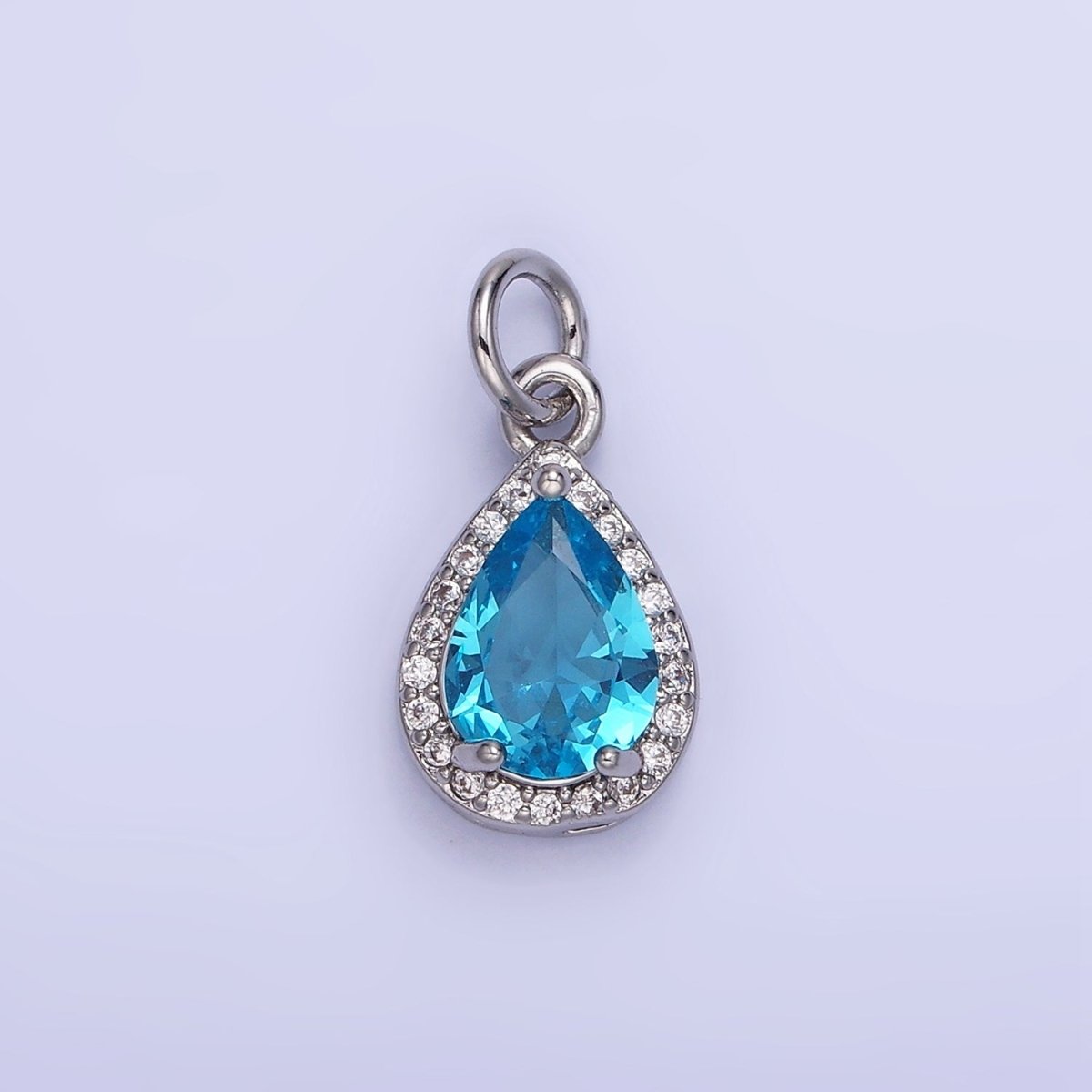 14K Gold Filled Teardrop CZ Micro Paved Birthstone Charm in Gold &amp; Silver | W704 - W720