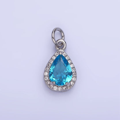 14K Gold Filled Teardrop CZ Micro Paved Birthstone Charm in Gold &amp; Silver | W704 - W720