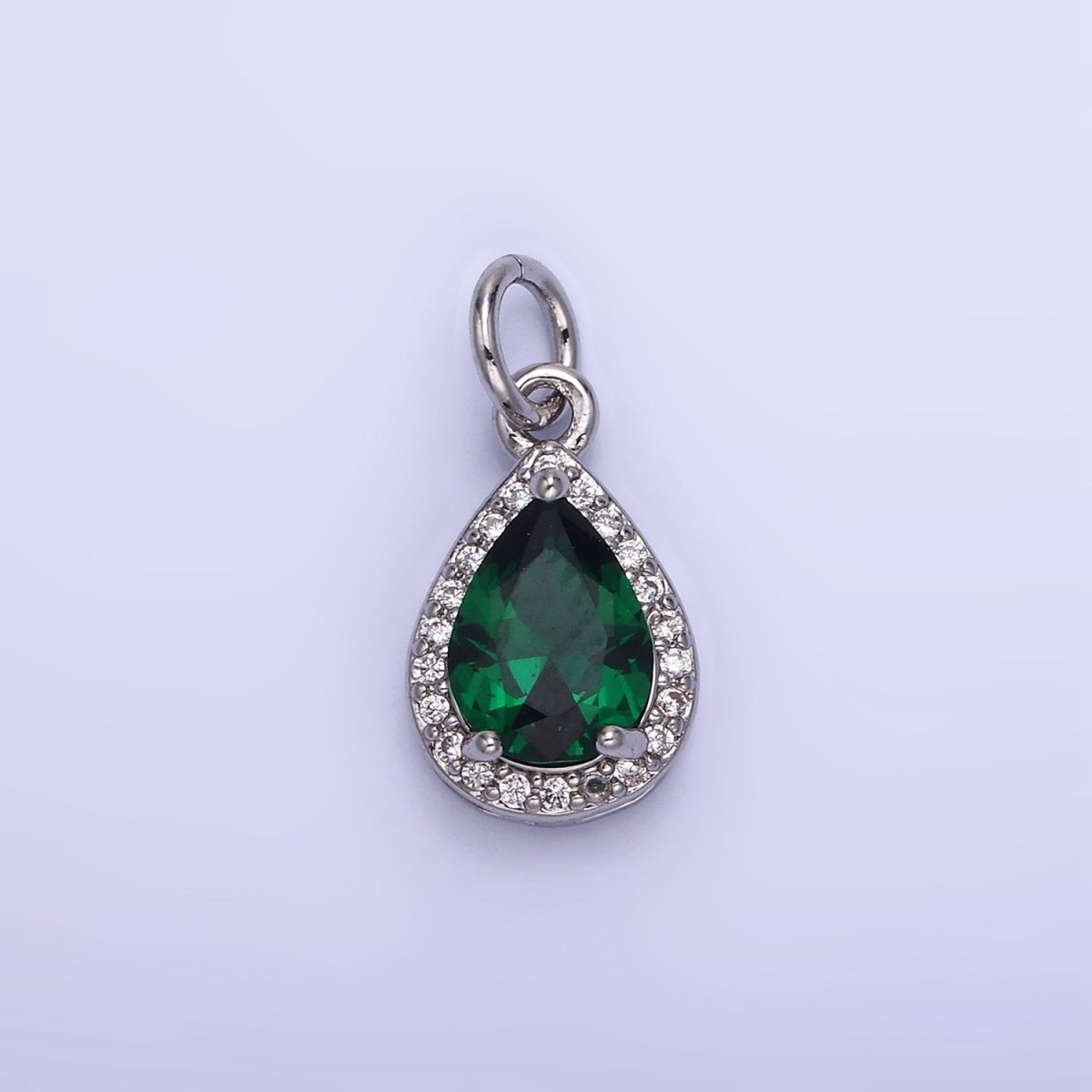 14K Gold Filled Teardrop CZ Micro Paved Birthstone Charm in Gold &amp; Silver | W704 - W720