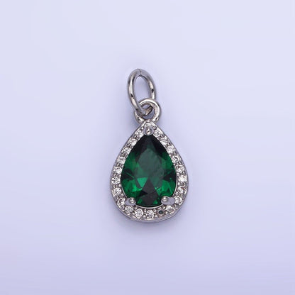 14K Gold Filled Teardrop CZ Micro Paved Birthstone Charm in Gold &amp; Silver | W704 - W720