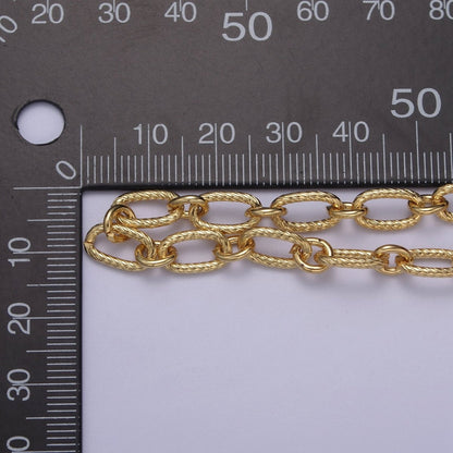 14K Gold Plated Textured Cable Unfinished Chain, Unique Cable Roll by Yard For Jewelry Making | ROLL-707 Clearance Pricing