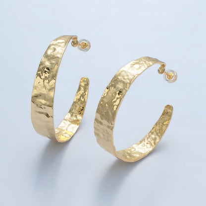 14K Gold Filled 40mm Wide Hammered C-Shaped Hoop Earrings | AD636