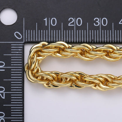 14K Gold Plated Thick Gold Rope Necklace, Rope Chain Necklace Chunky Twisted Chain Sold by Yard, Gold Thick Rope for DIY | ROLL-434
