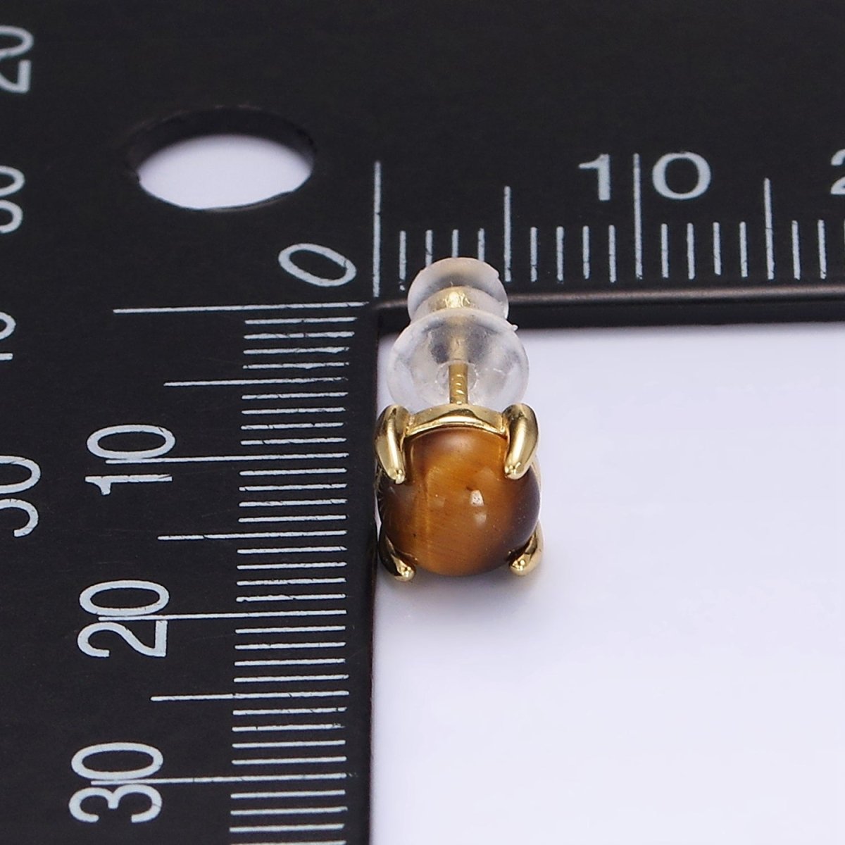 14K Gold Filled Tiger Eye Gemstone Oval Minimalist Stud Earrings | AE115