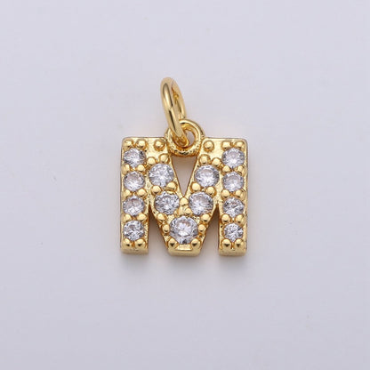 14k Gold Filled Tiny CZ Initial, Letter Alphabet Micro Pave charms Dainty Gold Cubic Pendant Charm for Necklace Bracelet Earring Add on A-099 to A-111