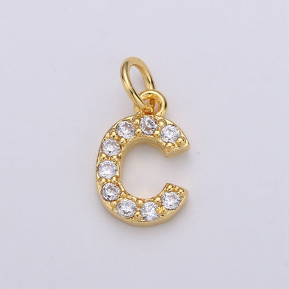 14k Gold Filled Tiny CZ Initial, Letter Alphabet Micro Pave charms Dainty Gold Cubic Pendant Charm for Necklace Bracelet Earring Add on A-099 to A-111
