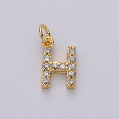 14k Gold Filled Tiny CZ Initial, Letter Alphabet Micro Pave charms Dainty Gold Cubic Pendant Charm for Necklace Bracelet Earring Add on A-099 to A-111