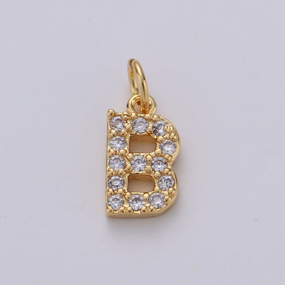 14k Gold Filled Tiny CZ Initial, Letter Alphabet Micro Pave charms Dainty Gold Cubic Pendant Charm for Necklace Bracelet Earring Add on A-099 to A-111