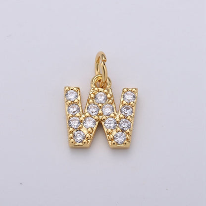 14k Gold Filled Tiny CZ Initial, Letter Alphabet Micro Pave charms Dainty Gold Cubic Pendant Charm for Necklace Bracelet Earring Add on A-099 to A-111