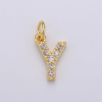 14k Gold Filled Tiny CZ Initial, Letter Alphabet Micro Pave charms Dainty Gold Cubic Pendant Charm for Necklace Bracelet Earring Add on A-099 to A-111