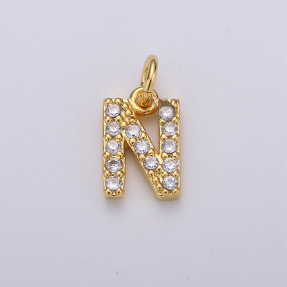 14k Gold Filled Tiny CZ Initial, Letter Alphabet Micro Pave charms Dainty Gold Cubic Pendant Charm for Necklace Bracelet Earring Add on A-099 to A-111