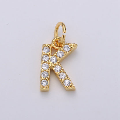 14k Gold Filled Tiny CZ Initial, Letter Alphabet Micro Pave charms Dainty Gold Cubic Pendant Charm for Necklace Bracelet Earring Add on A-099 to A-111