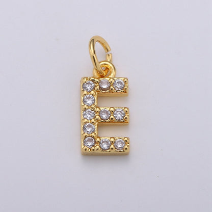 14k Gold Filled Tiny CZ Initial, Letter Alphabet Micro Pave charms Dainty Gold Cubic Pendant Charm for Necklace Bracelet Earring Add on A-099 to A-111