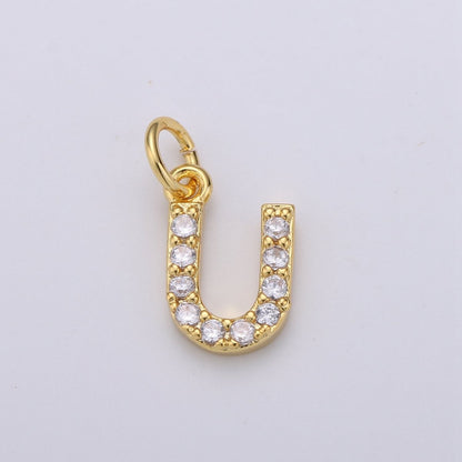 14k Gold Filled Tiny CZ Initial, Letter Alphabet Micro Pave charms Dainty Gold Cubic Pendant Charm for Necklace Bracelet Earring Add on A-099 to A-111