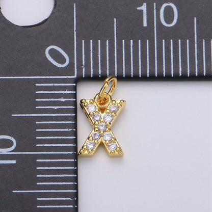 14k Gold Filled Tiny CZ Initial, Letter Alphabet Micro Pave charms Dainty Gold Cubic Pendant Charm for Necklace Bracelet Earring Add on A-099 to A-111