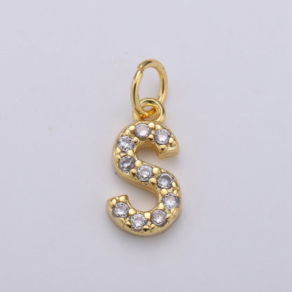 14k Gold Filled Tiny CZ Initial, Letter Alphabet Micro Pave charms Dainty Gold Cubic Pendant Charm for Necklace Bracelet Earring Add on A-099 to A-111