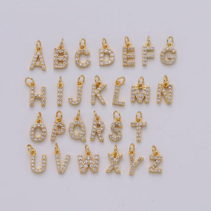 14k Gold Filled Tiny CZ Initial, Letter Alphabet Micro Pave charms Dainty Gold Cubic Pendant Charm for Necklace Bracelet Earring Add on A-099 to A-111