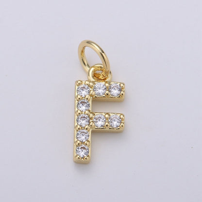 14k Gold Filled Tiny CZ Initial, Letter Alphabet Micro Pave charms Dainty Gold Cubic Pendant Charm for Necklace Bracelet Earring Add on A-099 to A-111