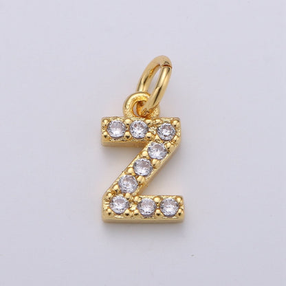 14k Gold Filled Tiny CZ Initial, Letter Alphabet Micro Pave charms Dainty Gold Cubic Pendant Charm for Necklace Bracelet Earring Add on A-099 to A-111
