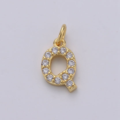 14k Gold Filled Tiny CZ Initial, Letter Alphabet Micro Pave charms Dainty Gold Cubic Pendant Charm for Necklace Bracelet Earring Add on A-099 to A-111