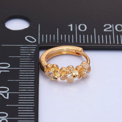 14K Gold Filled Triple Flower CZ Cartilage Huggie Earring | P346