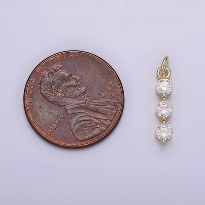 14K Gold Filled Triple Round Clear CZ Beaded Linear Charm | AG-193