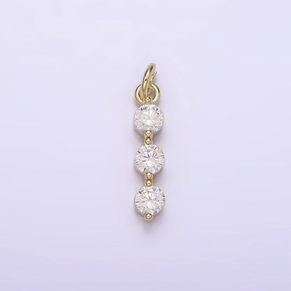 14K Gold Filled Triple Round Clear CZ Beaded Linear Charm | AG-193