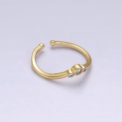 14K Gold Filled Triple Round Clear CZ Bezel Chevron Ring | O1005