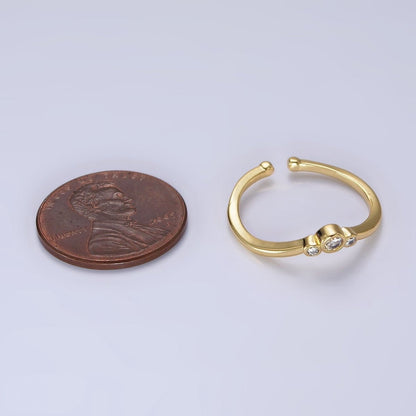 14K Gold Filled Triple Round Clear CZ Bezel Chevron Ring | O1005
