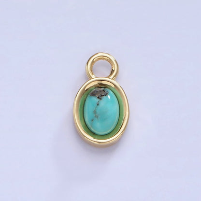 14K Gold Filled Turquoise, Carnelian Gemstone Oval Bezel Charm | W585