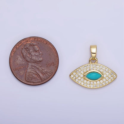 14K Gold Filled Turquoise Evil Eye Micro Paved CZ Pendant in Gold &amp; Silver | AA1252