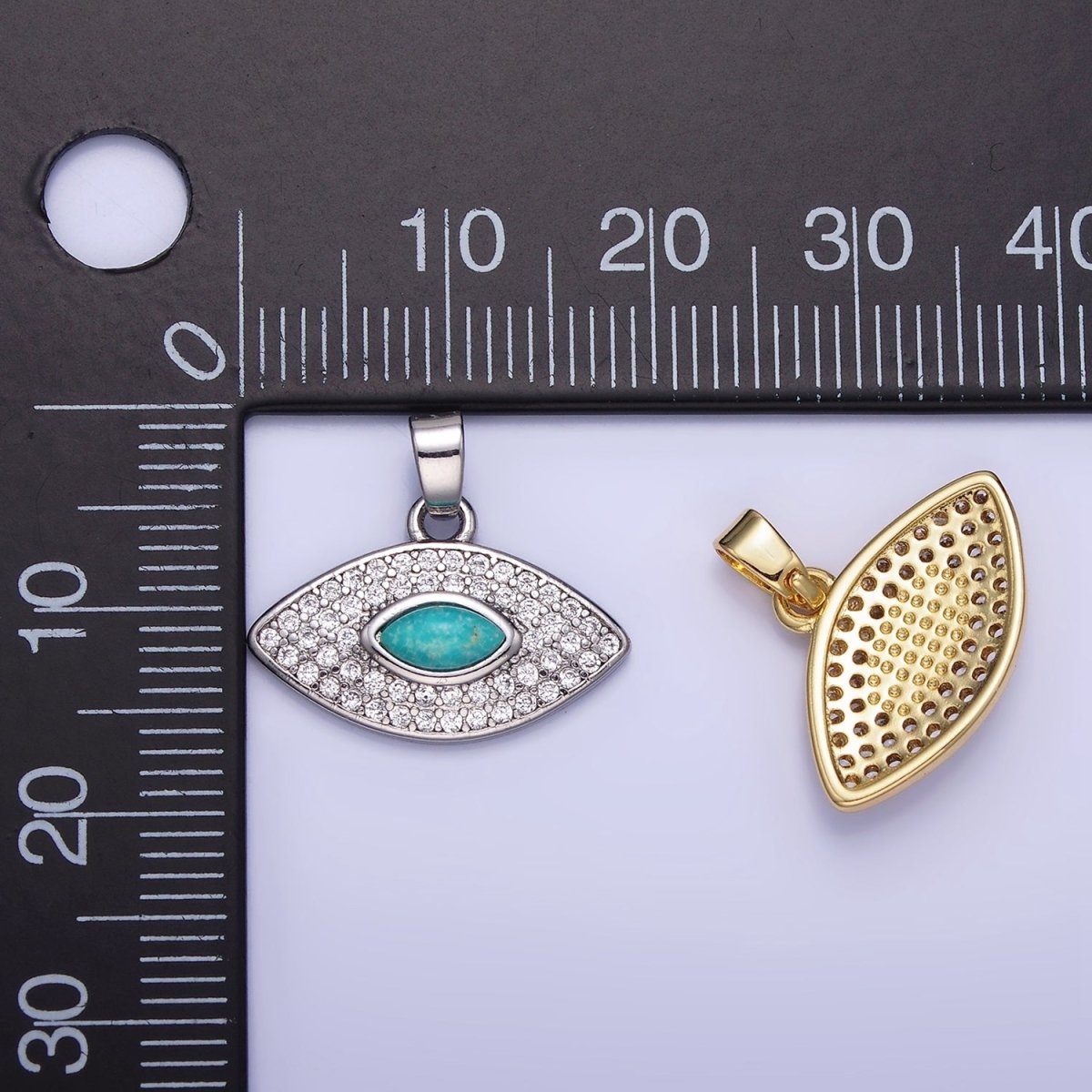 14K Gold Filled Turquoise Evil Eye Micro Paved CZ Pendant in Gold &amp; Silver | AA1252